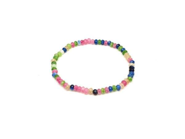 Achát fazettált színezett pink-zöld-kék korong karkötő 4×3 mm