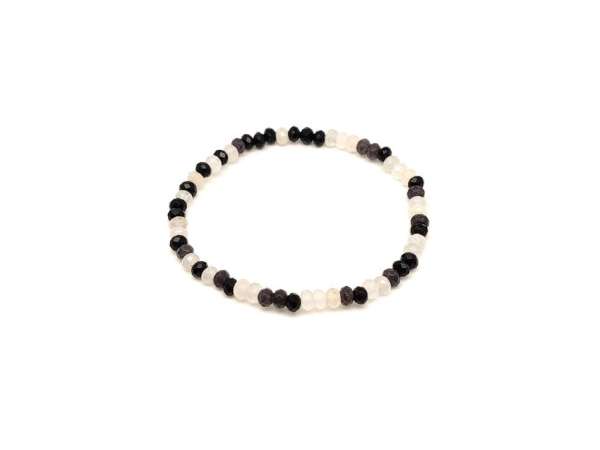 Achát fazettált színezett fekete-fehér korong karkötő 4×3 mm