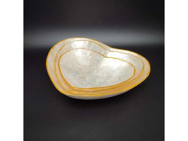 Kagyló szív alakú arany szélű tál szett (3 db, 10–14 cm)