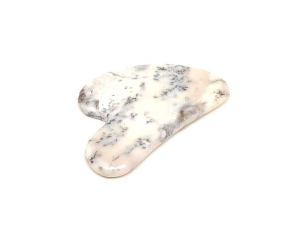 Guasha Merlinit 8×6 cm – természetes fehér-fekete ásvány masszírozó kő