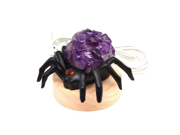 Ametiszt pók lámpa USB 7 cm – természetes ásvány hangulatlámpa