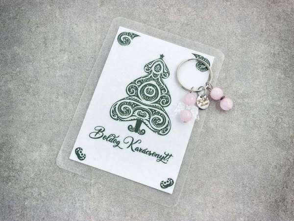 Merry Christmas kulcstartó rózsakvarccal