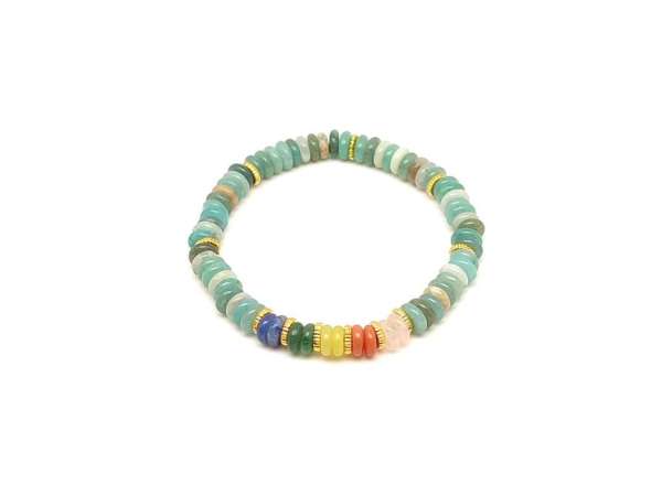 Amazonit ásvány karkötő 5 korong köves díszítéssel 6×2 mm