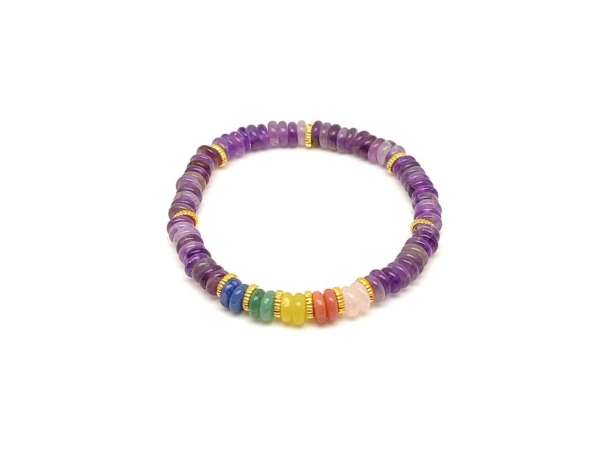 Ametiszt ásvány karkötő 5 korong köves díszítéssel 6×2 mm