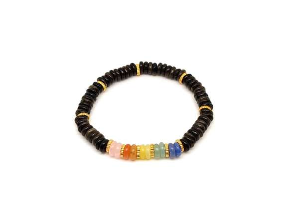 Arany obszidián ásvány karkötő 5 korong köves díszítéssel 6×2 mm