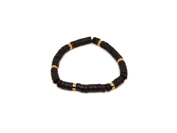 Bazalt ásvány karkötő arany korong köztessel 6–7 mm