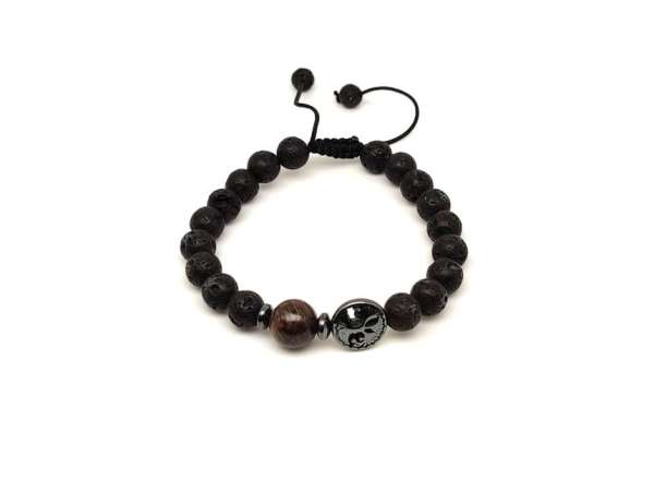 Bazalt életfa karkötő Bronzit gyönggyel 8 mm