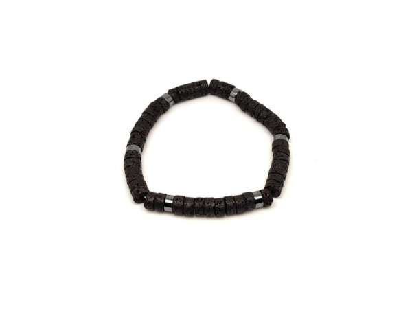 Bazalt ásvány karkötő hematit korong köztessel 6–7 mm