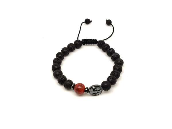 Bazalt életfa karkötő Vörös Jáspis gyönggyel 8 mm