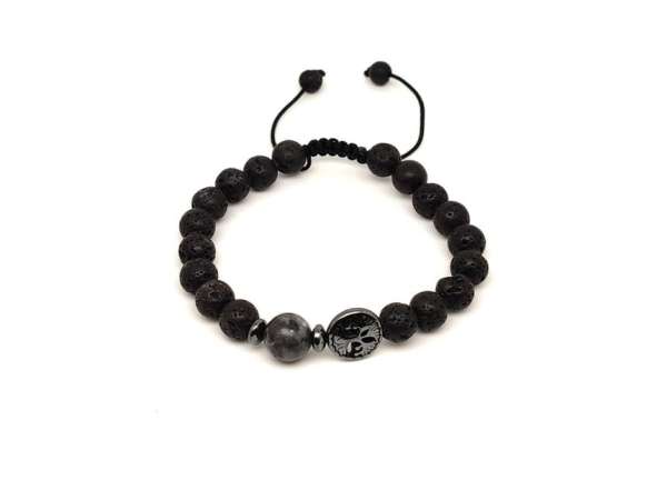 Bazalt életfa karkötő Larvikit gyönggyel 8 mm