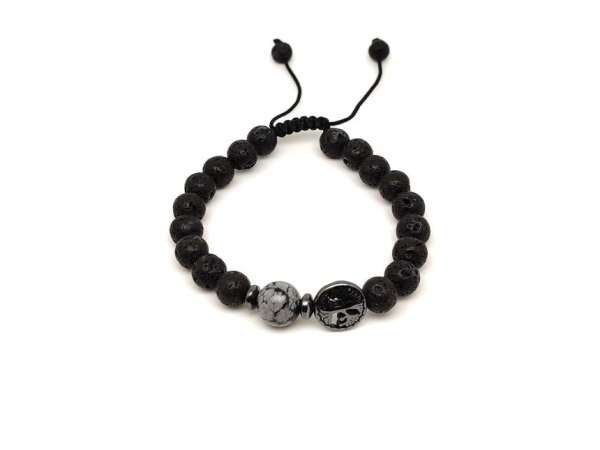 Bazalt életfa karkötő Hópehely Obszidián gyönggyel 8 mm