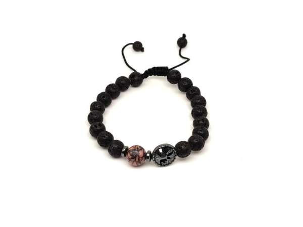 Bazalt életfa karkötő Rodonit gyönggyel 8 mm