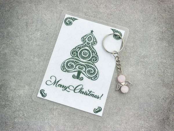 Merry Christmas kulcstartó rózsakvarccal
