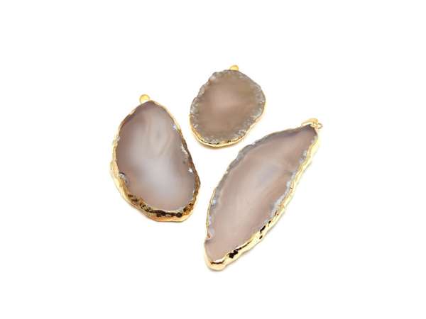 Egyensúly szürke achát lap medál arany színű foglalattal 25x40–70mm