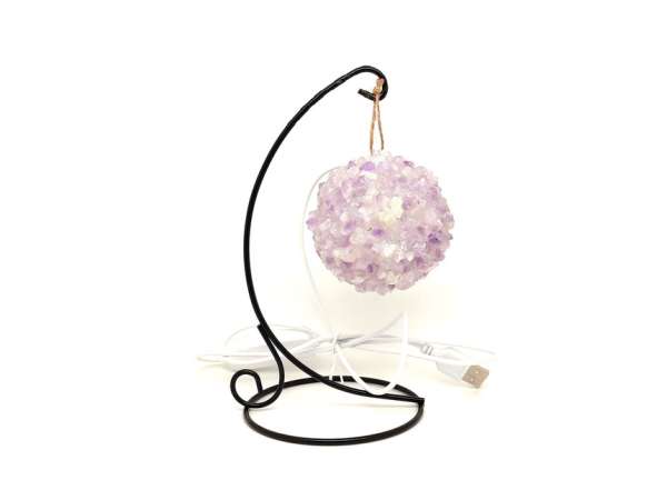 Ametiszt gömb hangulatlámpa USB állvánnyal 7-8 cm