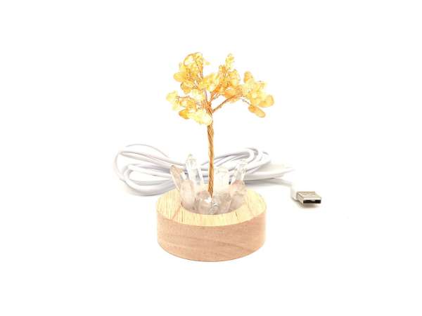 Citrin hegyikristály életfa ásvány hangulatlámpa fa talppal 10 cm