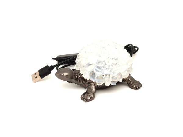 Hegyikristály teknős hangulatlámpa fekete 10×8 cm USB LED talppal