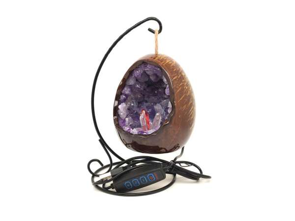 Ametiszt nyers tojás hangulatlámpa fém állvánnyal 10 cm
