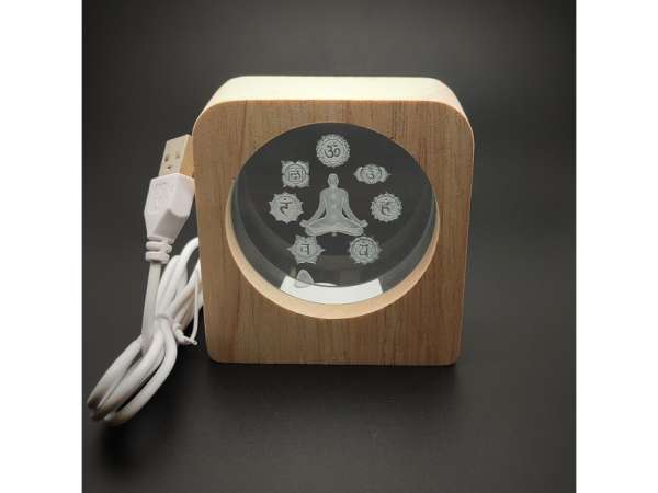 Gravírozott Csakra üveg fa hangulatlámpa 7×8 cm