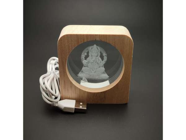 Gravírozott Ganesha üveg fa hangulatlámpa 7×8 cm