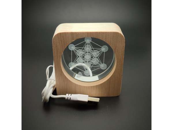 Gravírozott Merkaba üveg fa hangulatlámpa 7×8 cm