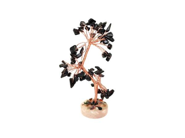 Obszidián-rózsakvarc ásványfa korongon, fekete – 12 cm