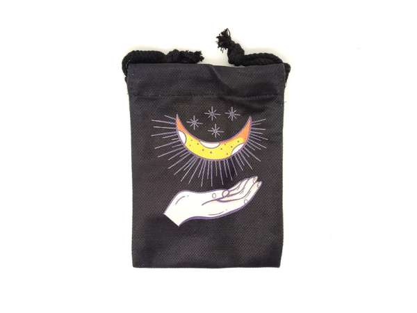 Hold és toll mintás szütyő – textil ajándéktasak 13x18 cm