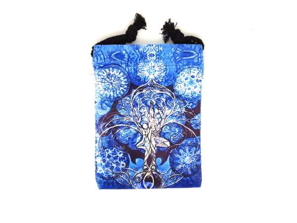 Kék életfa mintás szütyő – textil ajándéktasak 13x18 cm