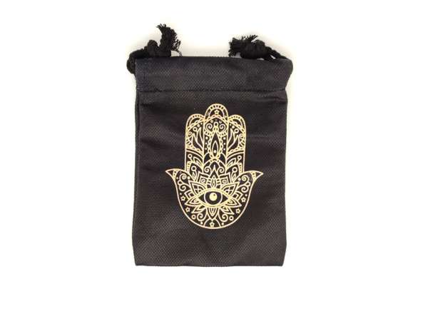Arany Hamsa mintás szütyő – textil ajándéktasak 13x18 cm