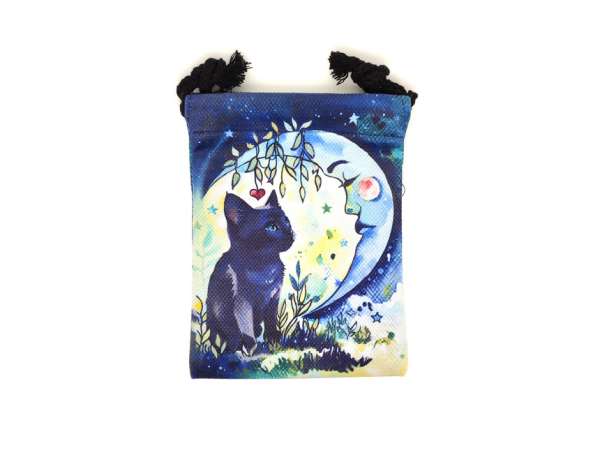 Holdfényes macska mintás szütyő – textil ajándéktasak 13x18 cm