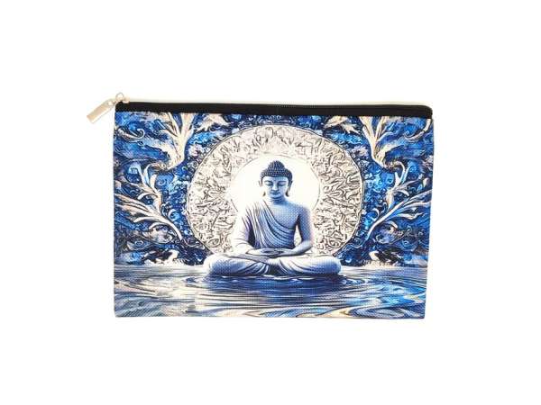 Kék Buddha mintás szütyő – textil ajándéktasak 21x15 cm