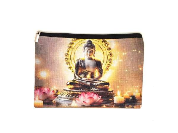 Arany Buddha mintás szütyő – textil ajándéktasak 21x15 cm