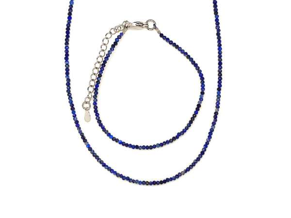 Lapis lazuli ékszerszett „Fáraókék” – nyaklánc és karkötő, 2,5 mm fazettált