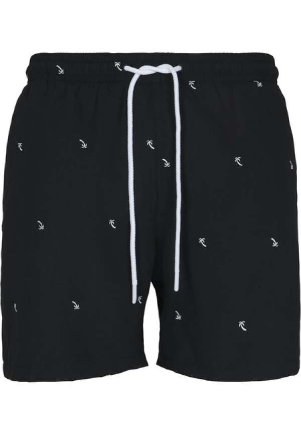 Urban Classics Embroidery Swim Shorts black/palmtree
