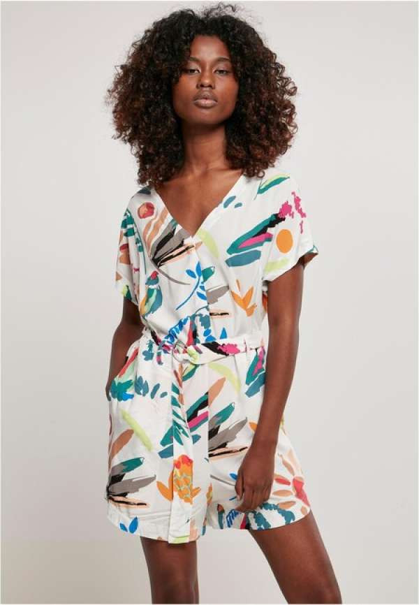 Urban Classics Ladies Short Viscose Belt Jumpsuit whitesandfruity