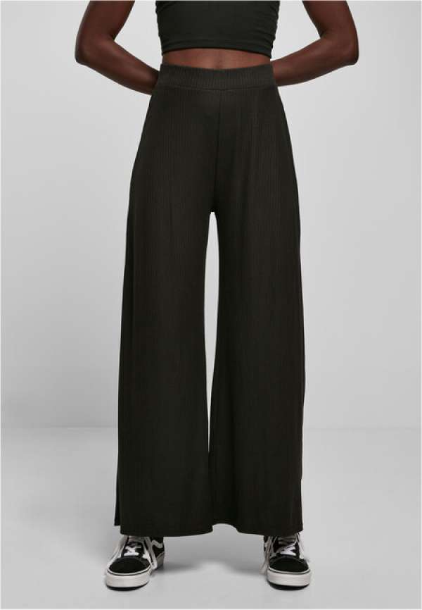 Urban Classics Ladies Rib Jersey Wide Leg Pants black