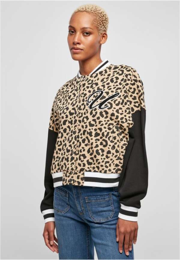 Urban Classics Ladies AOP Oversized College Sweat Jacket unionbeigeleo/black