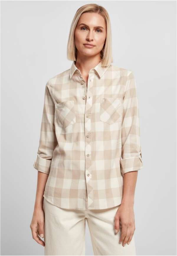 Urban Classics Ladies Turnup Checked Flanell Shirt whitesand/lighttaupe