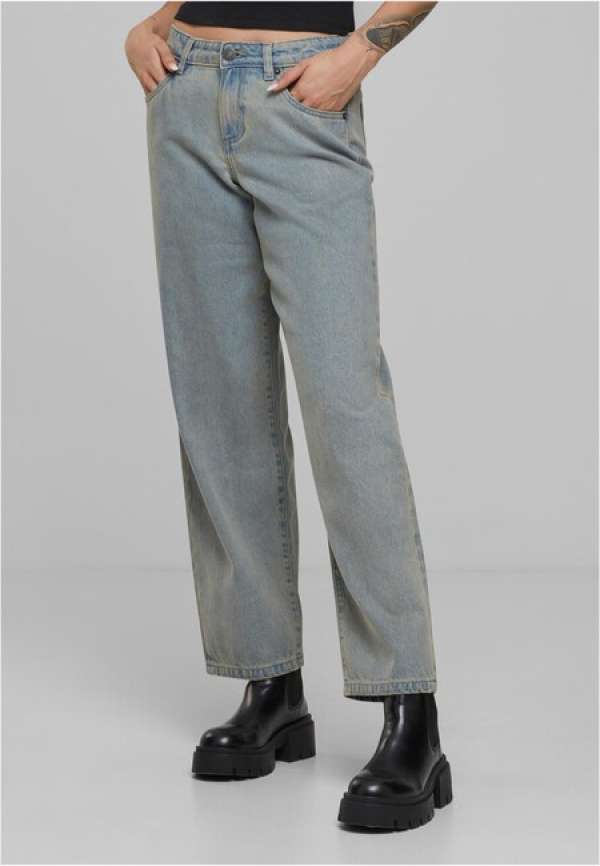 Urban Classics Ladies Mid Waist 90´s Jeans new light blue dirty washed
