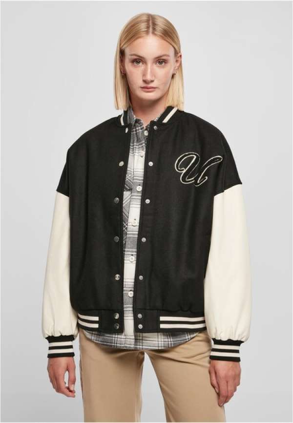 Urban Classics Ladies Oversized Big U College Jacket black/palewhite