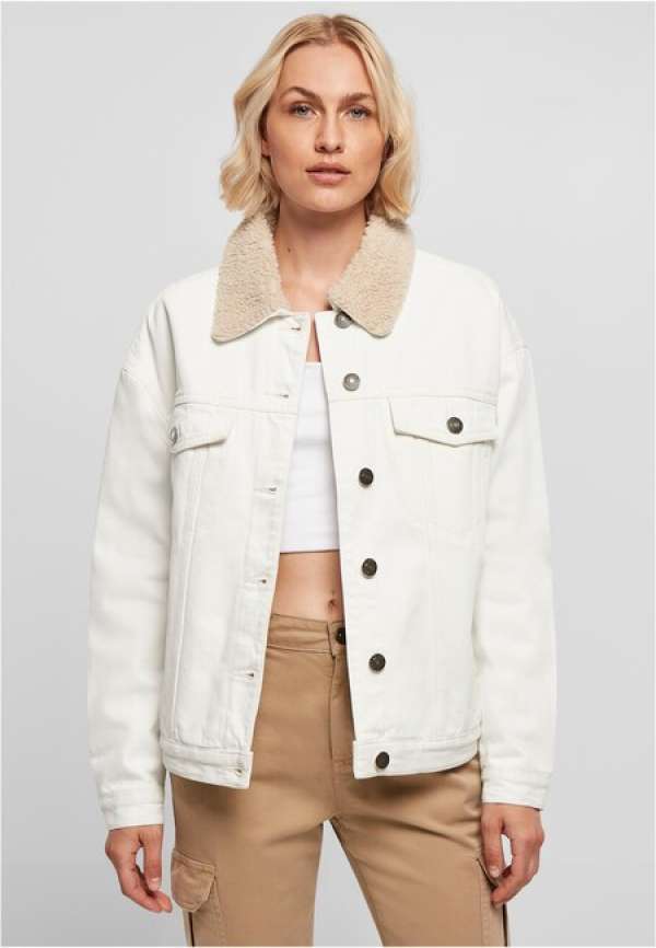 Urban Classics Ladies Oversized Sherpa Denim Jacket offwhite raw
