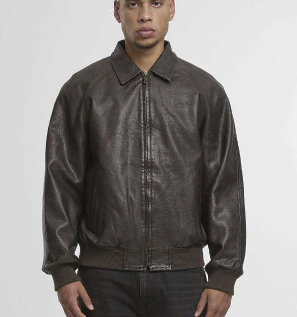 Karl Kani Signature Pu Leather Bomber Jacket brown