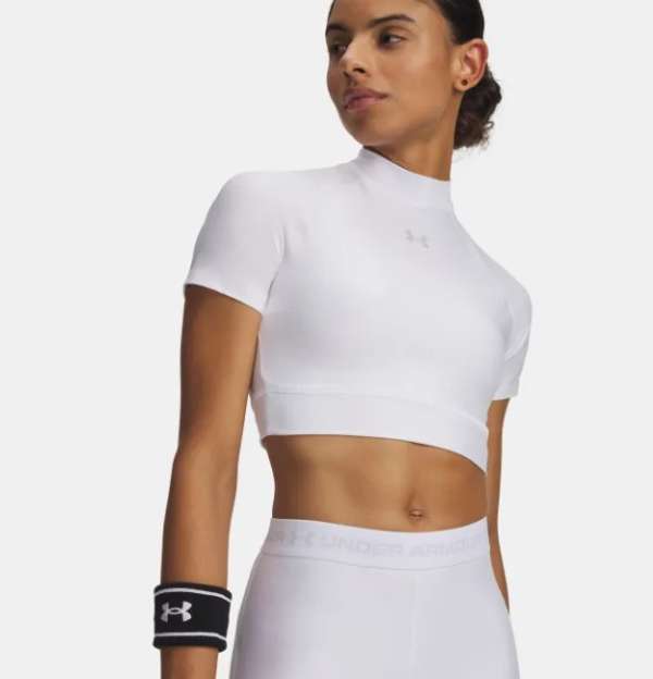 Under Armour HeatGear Crop Mock SS-WHT