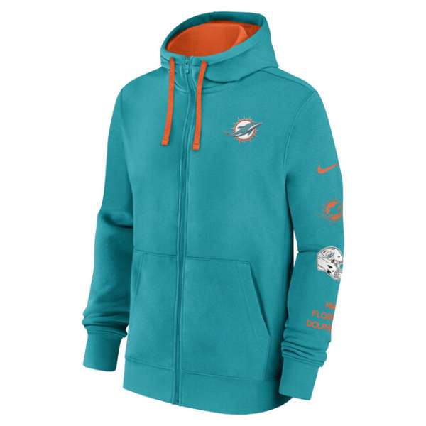 Nike Men's NFL Nike Cotton Full-Zip Fleece Hoodie Miami Dolphins Turbo Green/Brilliant Orange