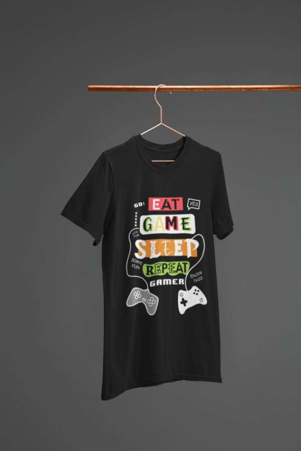 Eat. Game. Sleep. Repeat. fekete póló