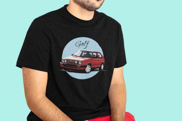 Red Volkswagen Golf fekete póló