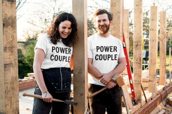 Power couple páros póló - fehér színben