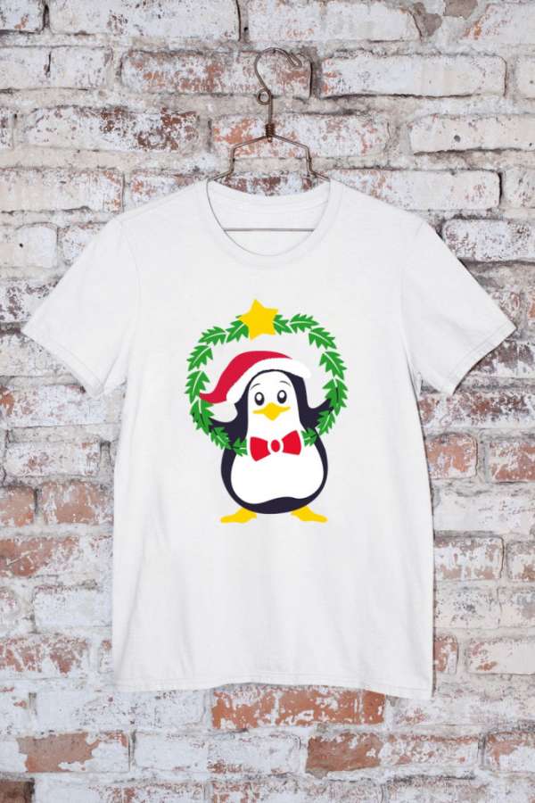 Mikulás sapis pingvin fehér póló 2
