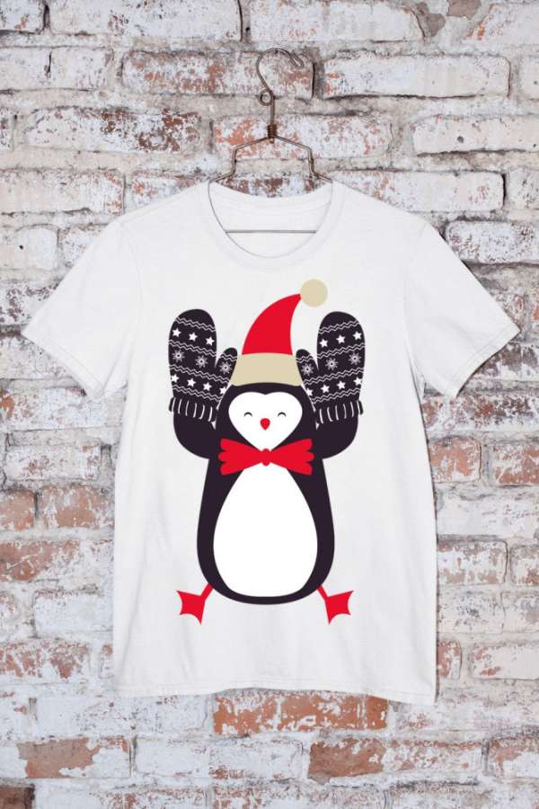 Mikulás sapis pingvin fehér póló 3