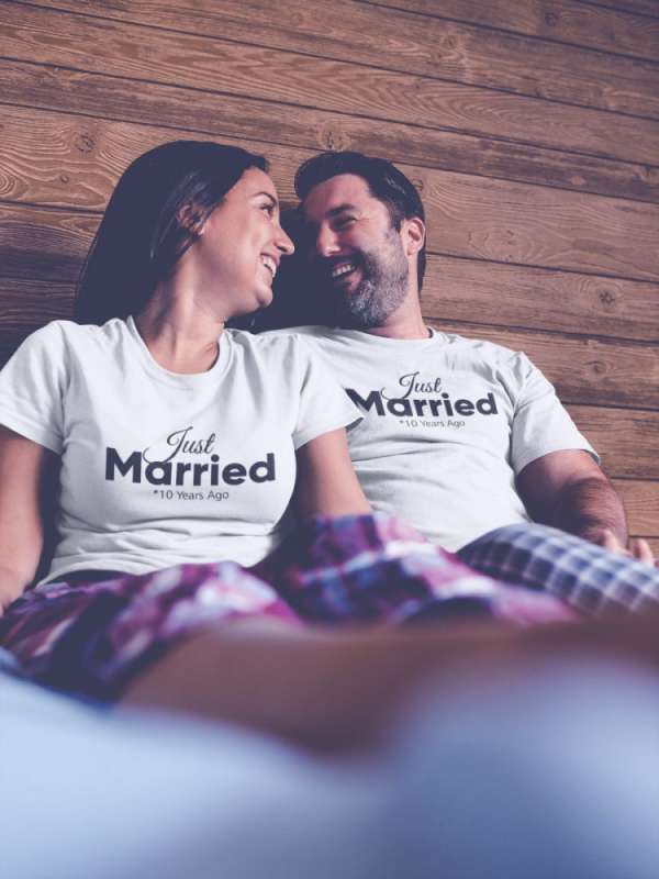 Just married, 10 years ago páros póló - fehér színben